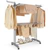 SONGMICS Stendibiancheria, Stendino Pieghevole a 3 Livelli, con Ruote e Ali Richiudibili, 63,5 x 128 x 148 cm, Capiente, Uso Interno ed Esterno, Grigio Tortora LLR702G01