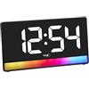 TFA Dostmann Sveglia da comodino digitale con luce d'atmosfera, 60.2051, sfumatura di colore o 8 colori, 4 livelli di luminosità, allarme con snooze, facile da leggere, funzione di ricarica, nero