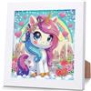 luckyarina Unicorno Diamond Painting per bambini con cornice - Diamont Art Immagini Unicorno, Animali Diamond Painting per bambini a partire dai 4 6 8 10 anni come regalo per decorazione della casa