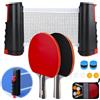 BBWELL Set di racchette da ping pong,2 racchette,4 palline (2 gialle,2 bianche),rete retraibile,2 grip e borsa da trasporto,set completo e portatile per principianti,ideale per interno ed esterno