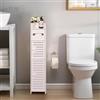 powerking Porta carta igienica, piccolo armadietto da bagno con ante e mensole, armadio sottile per bagno, piccoli spazi, pavimento angolare, bianco