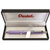 Pentel, penna a sfera con gel liquido EnerGel, con custodia in metallo viola, in confezione regalo di alta qualità, diametro sfera 0,7 mm, tratto da 0,35 mm, colore inchiostro: nero, BL407V-BOX