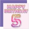Stuff4 Biglietto di auguri per il 5° compleanno per ragazze, per figlia | Palloncini glitterati rosa e viola, Biglietti di auguri per 5 anni, sorella, nipote, cugino, 145mm