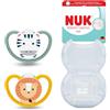 NUK Perfect Match Air - Ciuccio per bambini, 18-36 mesi, succhietti ortodontici che favoriscono il flusso d'aria e prevengono l'eruzione cutanea da saliva, accettazione del 95% del bambino, leone e