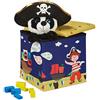 Relaxdays BiancoRelaxdays Pouf Contenitore, Porta Giochi per Bambini, Sgabello, Design-Pirati Poggiapiedi, 31x31x31 cm, Blu-Giallo