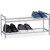 Relaxdays Scarpiera 2 Ripiani in Metallo, 6 Paia di Scarpe, 33,5 x 69,5 x 26 cm, Scaffale Ingresso Salvaspazio, Argento