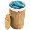 Relaxdays Cesto Portabiancheria, Rotondo, Pieghevole, 70 L di Volume, Coperchio e Sacco di Cotone, Ø 41 cm, Naturale