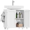 Yaheetech Mobile Sottolavabo per Bagno, Mobiletto da Bagno con 2 Ante 2 Sco | Ripiani Regolabili a Prova di umidità, con Ripiano Laterale Portaoggetti e Ganci & Piedini, 75x30x62 cm, Bianco