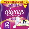 Always Platinum Asciugamani Igienici, Misura 2, Lunghi, 80 Asciugamani Con Alette, Flusso Moderato Giorno, Formato Eco, Morbidi e Flessibili, Super Assorbenti e Ultra Sottile