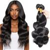 AiPliantfis Body Wave Bundles Human Hair Capelli Veri Tessitura Human Hair Extensions Capelli Umani Natural Black 50g/PC 150G Double Weft Unprocessed Virgin Remy Hair for Women 24 26 28 Pollici