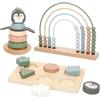 COLORBABY WOOMAX - Set di 3 giocattoli in legno per bambini, abaco arcobaleno, impilabile pinguino, puzzle a incastro, colori pastello, a partire da 12 mesi, certificato FSC, gioco educativo, giochi per bambini