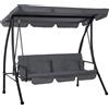 Outsunny Altalena da Giardino Convertibile a 3 Posti Grand Comfort con Tetto Regolabile Materasso Incluso 2L x 1,25l x 1,7H m Metallo Poliestere Nero Antracite