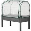 Outsunny Letto per Orto con Serra da Giardino, Portapiante da Esterno in Legno e PE, 121x55x117 cm, Grigio Scuro | Aosom Italy
