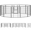 PawHut Recinto per Cani a 12 Pannelli Modulabili da 80x100 cm, Pieghevole con Porta in Acciaio e 12 Picchetti, Grigio | Aosom Italy