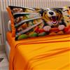 PETTI Artigiani Italiani - Lenzuola Animali con Cani in Cotone con Federe in Stampa Digitale, Lenzuola Una Piazza e Mezza Francese, Completo Letto Una Piazza e Mezza Arancione, 100% Made in Italy