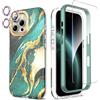 SHEDEER Cover per Iphone 16 Pro Max, Cover per Iphone 16 Pro Max Glitter Protezione Fotocamera&Vetro Temperato&Paraurti,Custodia per Iphone 16 Pro Max 360 Protezione,Aesthetic, Antiurto,Verde Fantasia
