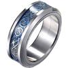 HIJONES Squillare Matrimonio in Fibra di Carbonio Rotante 8mm Blu Argento Drago Celtico Unisex di Acciaio Inossidabile Taglia 19