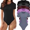 MLYENX Confezione da 5 body da donna a maniche corte con scollo rotondo casual elastico maglietta basic top, Confezione da 5: nero, bianco, verde oliva, nudo, blu scuro, Small
