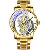 FORSINING Orologio analogico al quarzo da uomo con scheletro trasparente orologio da polso in acciaio inossidabile quadrante di lusso per uomo impermeabile luminoso, Oro