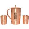 ANCIENTIMPEX Brocca per acqua in puro rame con 2 bicchieri in rame (martellato e tinta unita) per benefici per la salute dell'Ayurveda (con vetro dritto)
