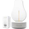 LEDbyLED Lampada Da Tavolo Nina Ricaricabile, Dimmerabile Senza Fili, Base Bianco/Argento, Vetro Trasparente, 3 Livelli Di Luce, Fino A 80 Ore Autonomia, IP54