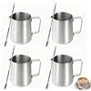 HAOTIAN-X Set di 4 montalatte in acciaio inox, 350 ml, con scala graduata e penna decorativa, per macchine da caffè, cappuccino, latte ed espresso