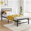 FOUBAM Letto 90 x 200 cm, in metallo con rete a doghe, telaio del letto con testiera in legno MDF, letto matrimoniale/singolo, letto per ragazzi per camera da letto, camera degli ospiti, colore nero