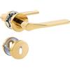 SORWDUERM 2 paia Maniglia per porta PVD Oro, Acciaio inossidabile opaco, Serratura con maniglia per porta d'ingresso e porta interna, Forma a L,Rosetta rotonda,BB-Blocco per letto