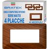 Bratek 4X Placca 4 Moduli Compatibile con Placche BTicino Matix - Sostituisce Placchette BTicino Matix AM4804 Colore Legno - Made in Europe