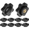 QUARKZMAN 10pz Pomelli a Stella M5 Filettatura Femmina Testa 25mm Plastica con Foro Non Passante Maniglie di Serraggio Avvitate in Ottone Manopole Filettate, Nero