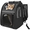 Zavothy Zaino per Cani e Gatti, Zainetto Trasportino Portatile e Pieghevole, con Finestra a Rete e Supporto Imbottito per la Schiena, Traspirante, Carico Massimo 8kg (Espandibile Nero)