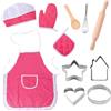 NyxSeat Set di 11 grembiuli da cucina per bambini a partire dai tre anni (rosa rosso)