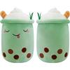 Aiuidun Bubble Tea Peluche Cuscino, Kawaii Boba Peluche Giocattolo Imbottito Soft Bubble Pearl Milk Tea Abbraccio Cuscino Regali per Bambini(Green-Squint eyes,50cm)