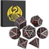 DND DADO Set di Dadi in Metallo D&D, 7 pezzi di Dadi Poliedrici in Metallo, Accessori per Giochi di Ruolo, Regali DND con Scatola Regalo, D20, D12, 2 D10 (00-90 e 0-9), D8, D6 e D4, Argento Macchiato di Sangue