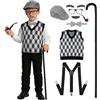 SINSEN Costume da uomo anziano per bambini, 8 pezzi, costume da nonno 100 giorni di scuola anni '20, vestito divertente, per Halloween, Giornata mondiale del libro, feste di carnevale (L)
