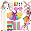 Ronilp Set di accessori per costume anni '80, gonna a tutù arcobaleno, scaldamuscoli, collana, bracciali, guanti a rete anni '80, fascia in pizzo con fiocco, orecchini, occhiali da sole