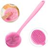 Ithyes Spazzola per il corpo in silicone, spazzola per il bagno, spazzola per la schiena, manico lungo, spazzola per doccia con setole ultra morbide, antiscivolo, rosa
