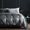 YASMENG Copripiumino in raso 220 x 240 grigio scuro tinta unita lucida deluxe set da letto in raso morbido liscio setoso seta biancheria da letto matrimoniale con cerniera e federe 65 x 65 cm