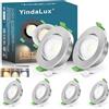 YindaLux Faretti da incasso 230V 5W Dimmerabile 2700K 4000K 6000K, Girevole a 45°, GU10 Faretti led soffitto Nichel, Diametro Foro Ø68-80mm, IP44 Faretto led da incasso per cartongesso, Set di 6