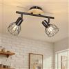 Ketom Faretti LED Soffitto 2 Luci, Faretto LED Interno Orientabile Nero, Lampadario Faretti Orientabili E14, Faretto da Parete Legno Vintage, Faretti da Soffitto per Cucina, Senza Lampadina