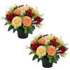 BLOSMON Fiori Finti con Cimitero Vaso: 2 Pezzi Rosso Giallo Arancione Rose Artificiali in Vasi per Cimiteri Lapidi Esterno Decorazioni - Rosa Finte Mazzo Fiori di Seta Lapide Tomba Addobbi