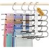 DAMITA Appendiabiti per pantaloni multipli, salvaspazio antiscivolo, pieghevoli, 4 pezzi, 5 in 1, bianco, in acciaio inox, estensibile, per pantaloni, sciarpe, jeans, vestiti, appendiabiti, Vertikaler