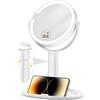 MOMOKUBA Specchio cosmetico con illuminazione - Specchio da trucco regolabile in altezza da 7 con illuminazione, ingrandimento 30x per camera da letto e bagno, double face, 3 colori, 64 LED, bianco