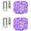 Clearhill Confezione 2 ghirlande USB 10m viola, 100 LED filo rame, telecomando, 8 modalità, timer e dimmerabile per Natale e camera