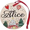 Corredino Neonato Pallina di Natale Personalizzata con Nome Alice, cerchetto piatto per Decorazione Natalizia con Nastro Rosso - made in Italy - Addobbo Albero diametro 8 cm in Legno, nome Alice