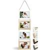 NEOWS Set Cornici Foto Multiple da Parete con Corda - Portafoto Multiplo Decorativo con Cornici in Legno - Collage Foto da Appendere al Muro- Cornici 10x15 cm (Bianco e Rovere, 4 Foto Orizzontale)