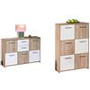 Inter Link Comò Laminato, Decoro Rovere Sonoma & Cassettiera Alta In Truciolare, Decoro Sonoma Rovere, Bianco Con 6 Ante