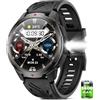 BOALZETD Smartwatch Uomo - 1100mAh/30 Giorni Batteria Lunga Durata, 1,7'' Orologio Smartwatch Militare con Torcia/Bussola/Impermeabile 3ATM/Cardiofrequenzimetro/SpO2/Sonno per Android iOS, Nero