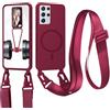 xinyunew Cover Compatibile con Samsung Galaxy S21 Ultra,Cover Magnetica[Compatibile con Magnetica],Bumper con Laccio,Regolabile Lanyard TPU Corda Silicone Case-Rosso