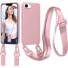 Jrkvniv Cordino Cover Compatible con iPhone 16E Case, Rosa | Necklace Cover Corda Custodia Collana Case Anti Graffio Antiurto Cellulare Bumper Silicone Liquido Shell Tracolla